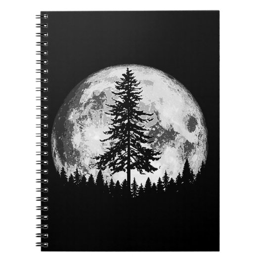 Retro Full Moon & Minimalist Pine Tree  Gra Notitieboek (Voorkant)