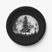 Retro Full Moon & Minimalist Pine Tree Gra Papieren Bordje (Voorkant)