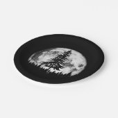 Retro Full Moon & Minimalist Pine Tree Gra Papieren Bordje (Gekanteld)