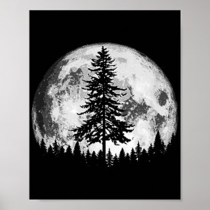 Retro Full Moon & Minimalist Pine Tree  Gra Poster