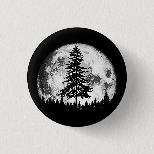 Retro Full Moon & Minimalist Pine Tree Gra Ronde Button 3,2 Cm (Voorkant)