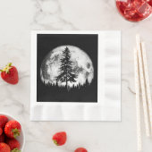 Retro Full Moon & Minimalist Pine Tree Gra Servet (Insitu)