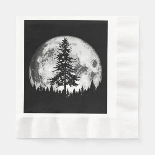 Retro Full Moon & Minimalist Pine Tree Gra Servet