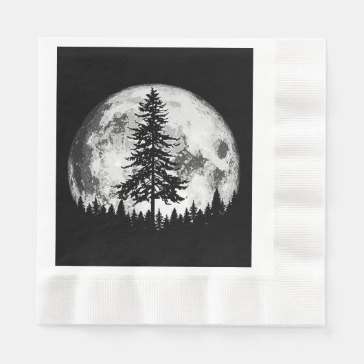 Retro Full Moon & Minimalist Pine Tree Gra Servet (Voorkant)