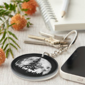 Retro Full Moon & Minimalist Pine Tree Gra Sleutelhanger (Voorkant Rechts)