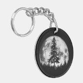 Retro Full Moon & Minimalist Pine Tree Gra Sleutelhanger (Voorkant Links)