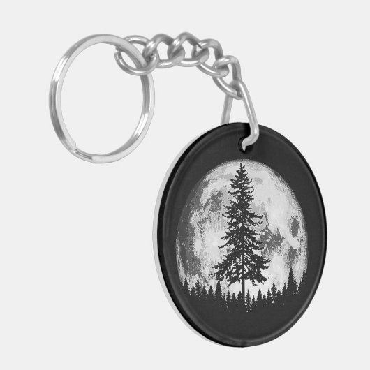 Retro Full Moon & Minimalist Pine Tree  Gra Sleutelhanger (Voorkant Links)