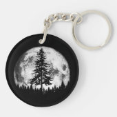 Retro Full Moon & Minimalist Pine Tree Gra Sleutelhanger (Achterkant)