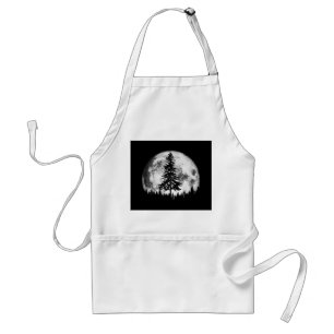 Retro Full Moon & Minimalist Pine Tree  Gra Standaard Schort