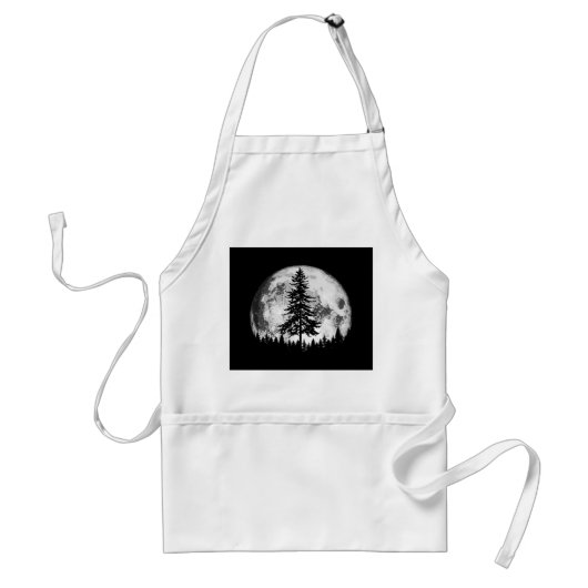 Retro Full Moon & Minimalist Pine Tree  Gra Standaard Schort (Voorkant)