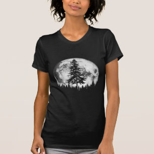 Retro Full Moon & Minimalist Pine Tree  Gra T-shirt