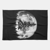 Retro Full Moon & Minimalist Pine Tree  Gra Theedoek (Horizontaal)