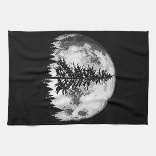 Retro Full Moon & Minimalist Pine Tree  Gra Theedoek