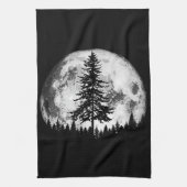 Retro Full Moon & Minimalist Pine Tree  Gra Theedoek (Verticaal)
