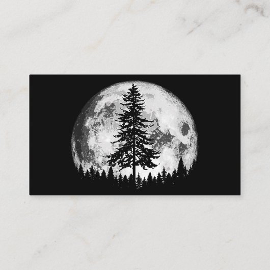 Retro Full Moon & Minimalist Pine Tree  Gra Visitekaartje (Achterkant)