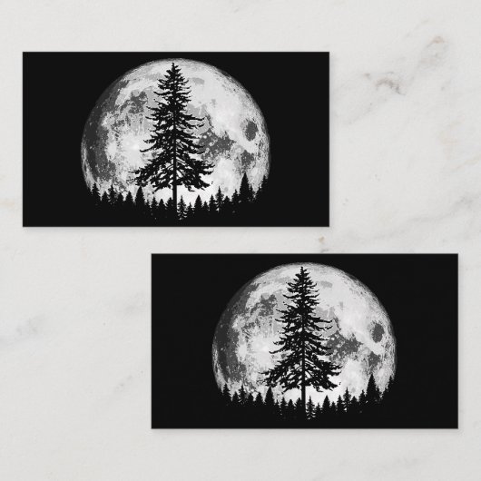 Retro Full Moon & Minimalist Pine Tree Gra Visitekaartje (Voorkant / Achterkant)