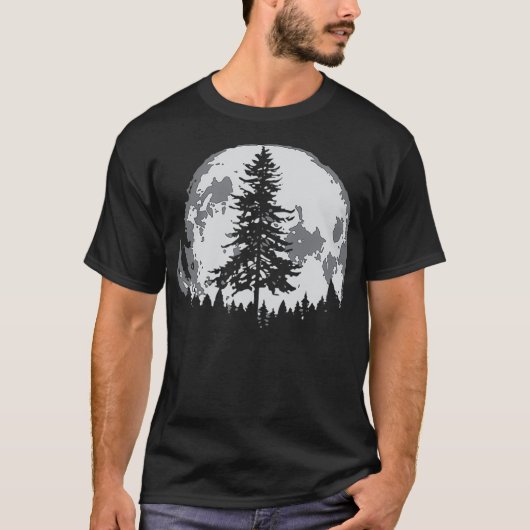 Retro Full Moon Minimalist Pine Tree  Graph T-shirt (Voorkant)