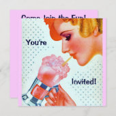 Retro Fun 1930s Roze Milkshake Invitation Kaart (Voorkant / Achterkant)