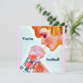 Retro Fun 1930s Roze Milkshake Invitation Kaart (Staand voorkant)