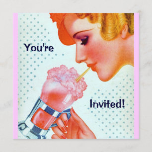 Retro Fun 1930s Roze Milkshake Invitation Kaart