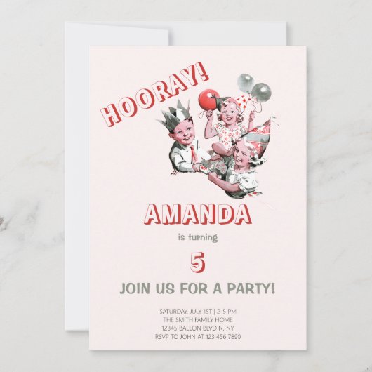  Retro Fun 50s Kinderen Verjaardagsfeest Kaart (Voorkant)