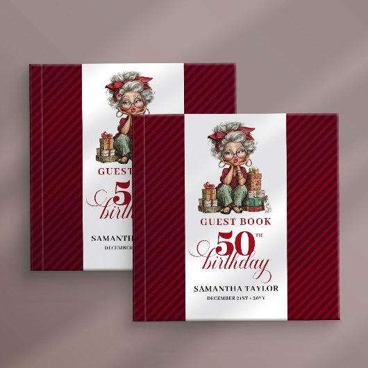 Retro fun 50th woman guest book quirky design gastenboek