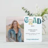 Retro Fun Blue Afstudeerder Photo 2023 Afstuderen Aankondiging (Staand voorkant)