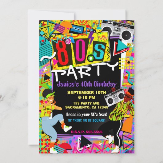 Retro Fun Bright 80's Party Mensen Verjaardag Kaart (Voorkant)