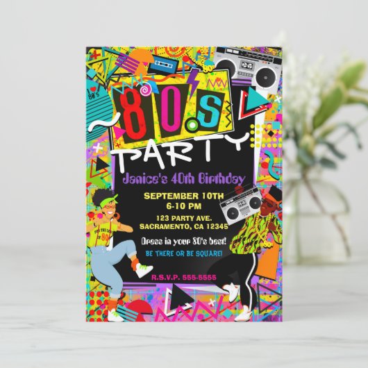 Retro Fun Bright 80's Party Mensen Verjaardag Kaart (Staand voorkant)