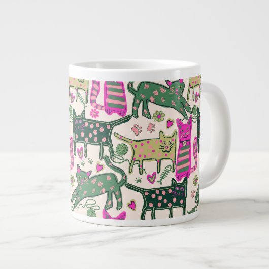 Retro Fun Cat Design Grote Koffiekop (Voorkant rechts)