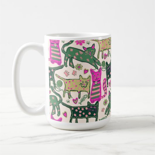 Retro Fun Cat Design Koffiemok (Links)