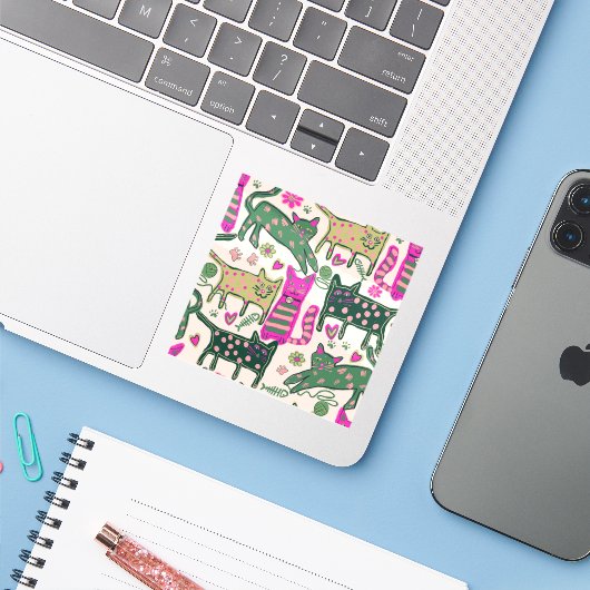 Retro Fun Cat Design Sticker (Laptop met iPhone)