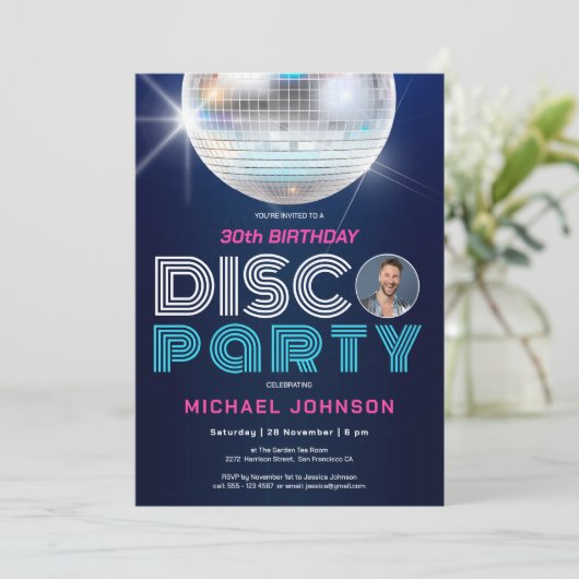 Retro Fun Custom Foto Disco 30e Verjaardagsfeest Kaart (Staand voorkant)