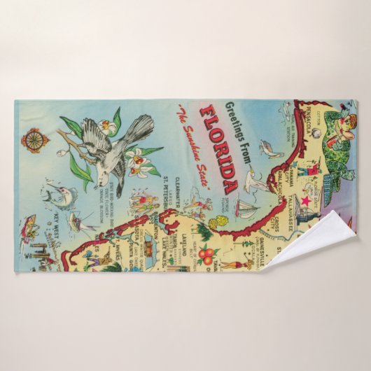 Retro Fun Florida Kaart Handdoek (Badhanddoek)