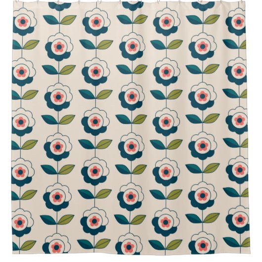 Retro Fun Garden Flower Pattern Douchegordijn (Voorkant)