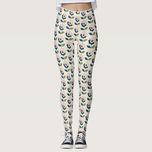 Retro Fun Garden Flower Pattern Leggings (Voorkant)