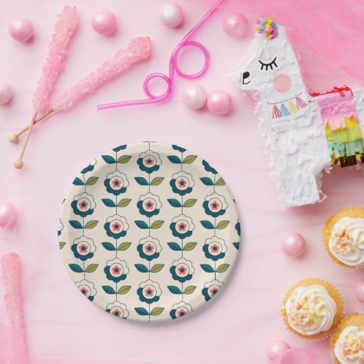Retro Fun Garden Flower Pattern Papieren Bordje (Feest)
