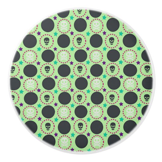 Retro Fun Green Skull Pattern Keramische Knop (Voorkant)