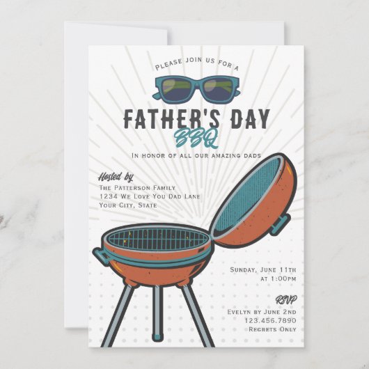 Retro Fun Grill Zonnebrillen Vaderdag BBQ Party Kaart (Voorkant)