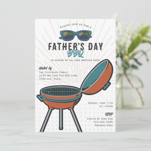 Retro Fun Grill Zonnebrillen Vaderdag BBQ Party Kaart (Staand voorkant)
