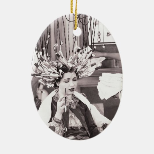 Retro Fun Hair Salon Keramisch Ornament (Achterkant)