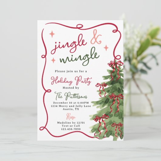 Retro Fun Jingle & Mingle Kerstfeest Kaart (Staand voorkant)