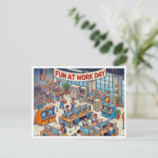Retro Fun op het werk Dag Pixel Art Briefkaart (Staand voorkant)