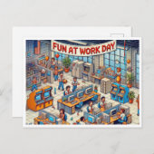 Retro Fun op het werk Dag Pixel Art Briefkaart (Voorkant / Achterkant)
