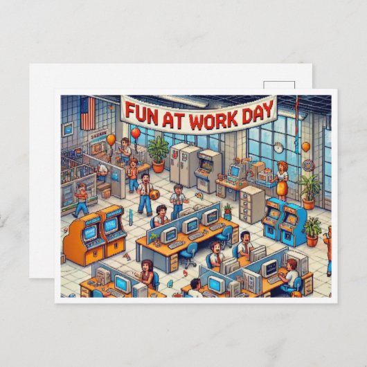 Retro Fun op het werk Dag Pixel Art Briefkaart (Voorkant / Achterkant)
