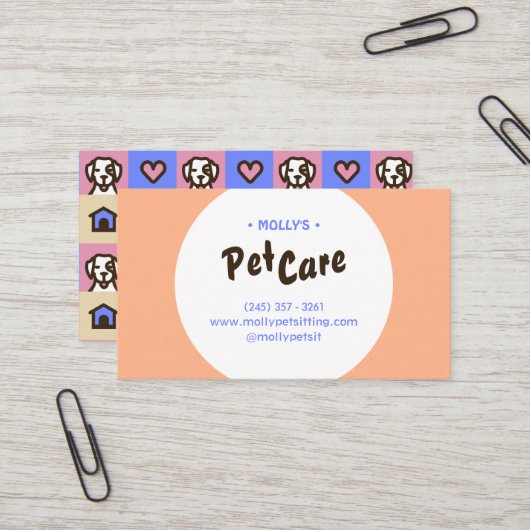 Retro Fun Pet Care Boarding Sitting Visitekaartje (Voorkant / Achterkant in situ)