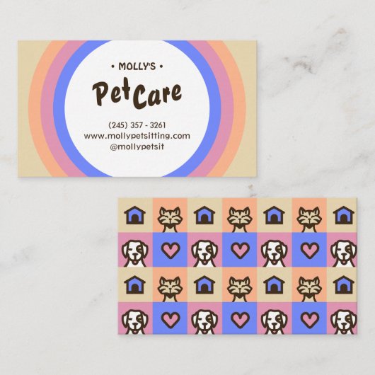 Retro Fun Pet Care Boarding Sitting Visitekaartje (Voorkant / Achterkant)