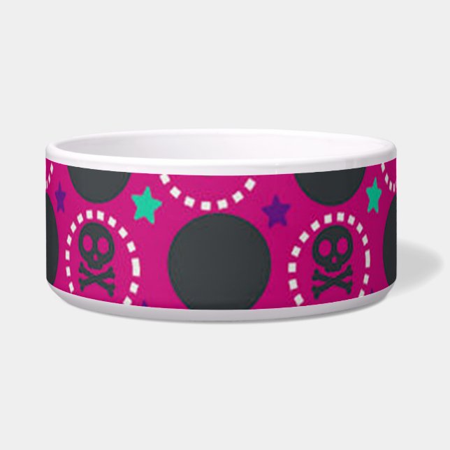 Retro Fun Pink Skull Patroon Voerbakje (Voorkant)
