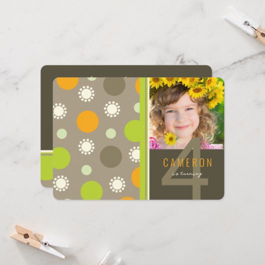 Retro Fun Polka Dots Foto Kind's Verjaardagsfeest Kaart (Voorkant / Achterkant in situ)