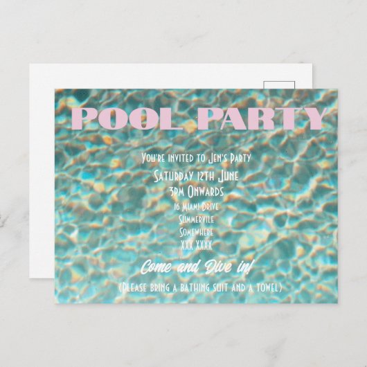 Retro Fun Pool Party uitnodiging (Voorkant / Achterkant)